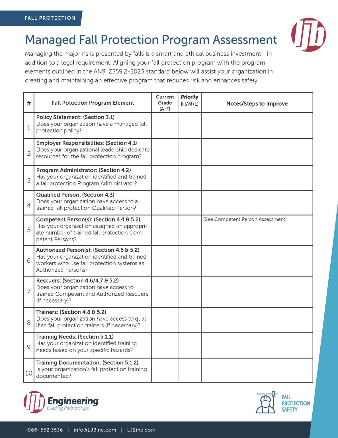 Fall Protection Worker Safety Reducing Risk LJB Inc.